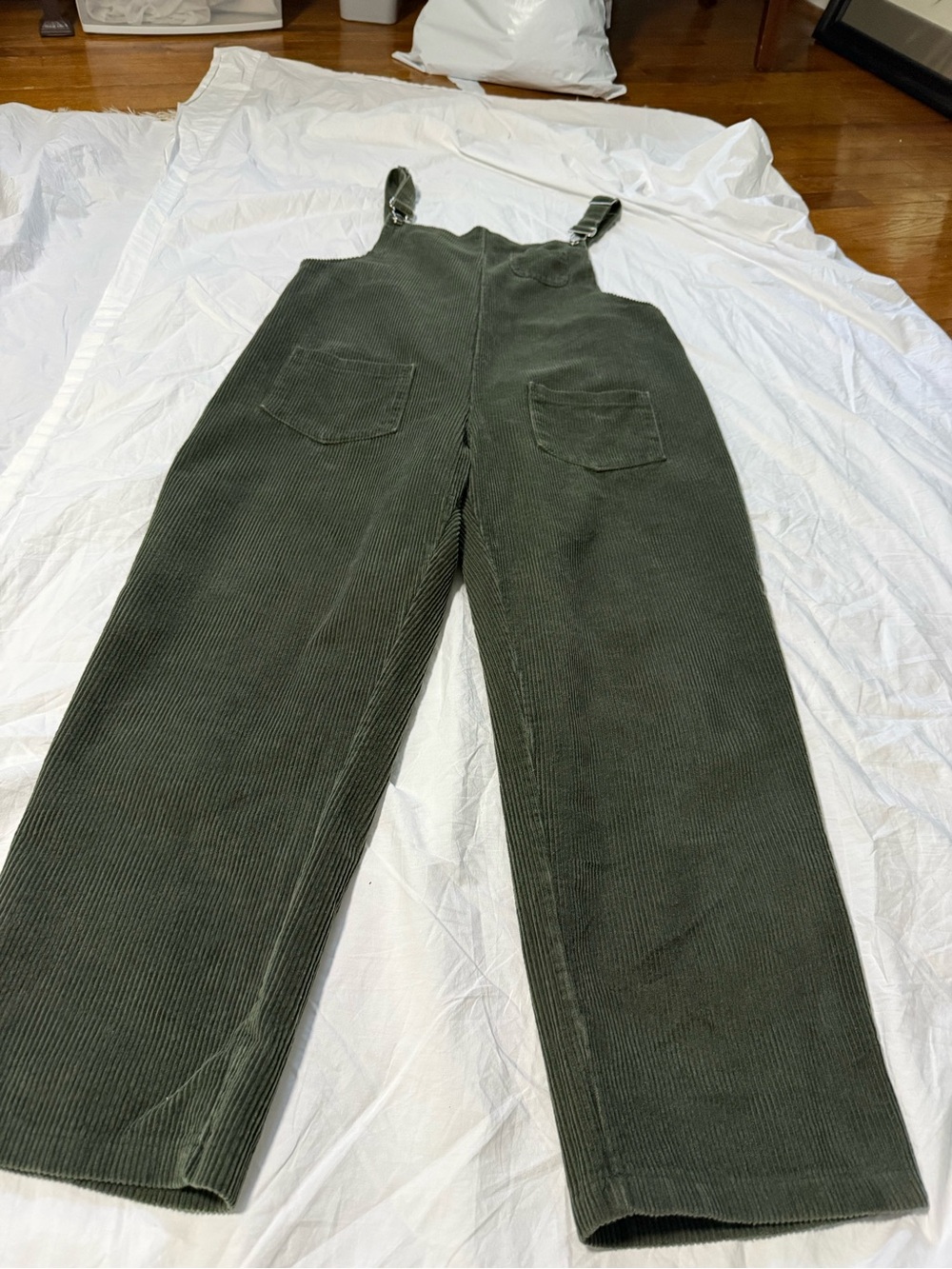 Wide Wale Corduroy Women's baggy Overalls in Forest Green